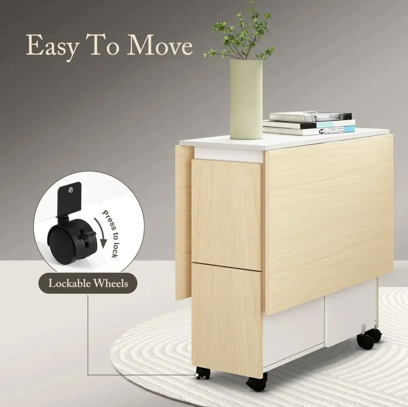 COMEDOR PLEGABLE MULTIUSO: BLANCO INVIERNO / CAFE CON LECHE